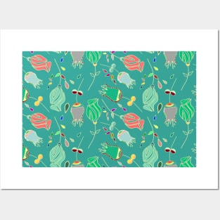 Green Tulip Floral Pattern Posters and Art